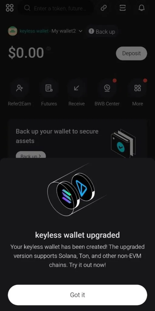 موفقت آمیز بودن ساخت keyless wallet بیتگت