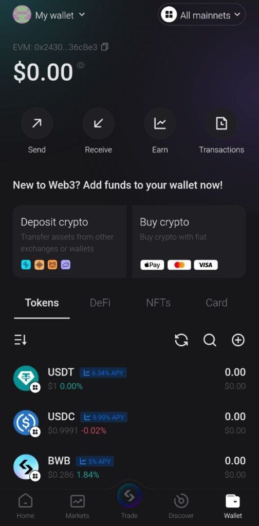 منوی wallet در کیف پول بیتگت