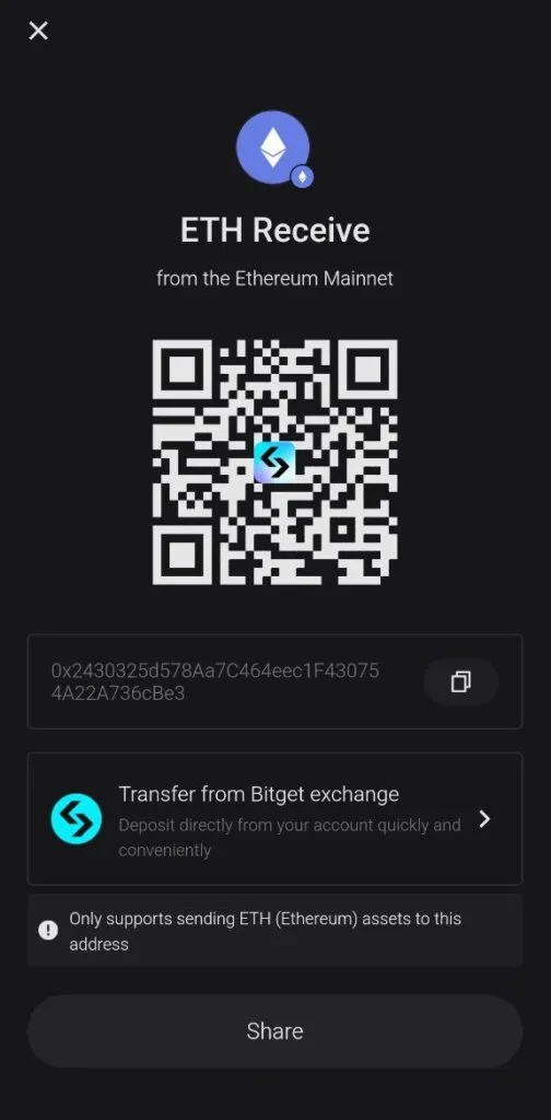 دریافت ارز دیجیتال در کیف پول bitget