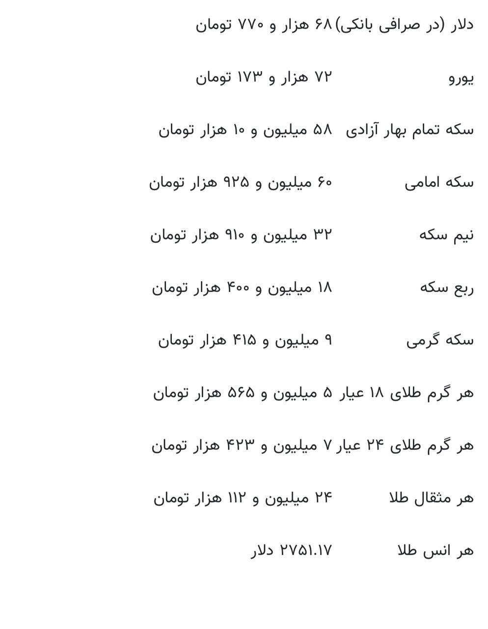 قیمت انواع طلا و سکه امروز دوشنبه ۸ بهمن ماه